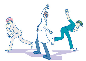 希望に向かって動き出そうとしている三人の人物