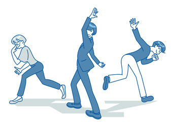 希望に向かって動き出そうとしている三人の人物