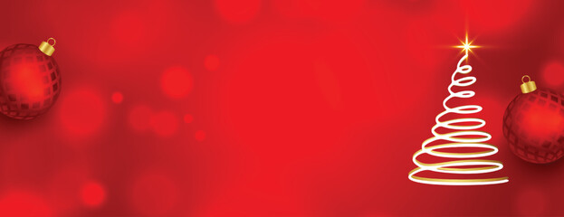 merry christmas red banner with abstract star tree and text space