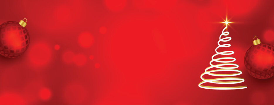 merry christmas red banner with abstract star tree and text space