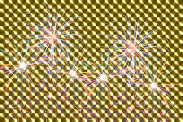 金色のキラキラ輝く背景に打ち上げる花火