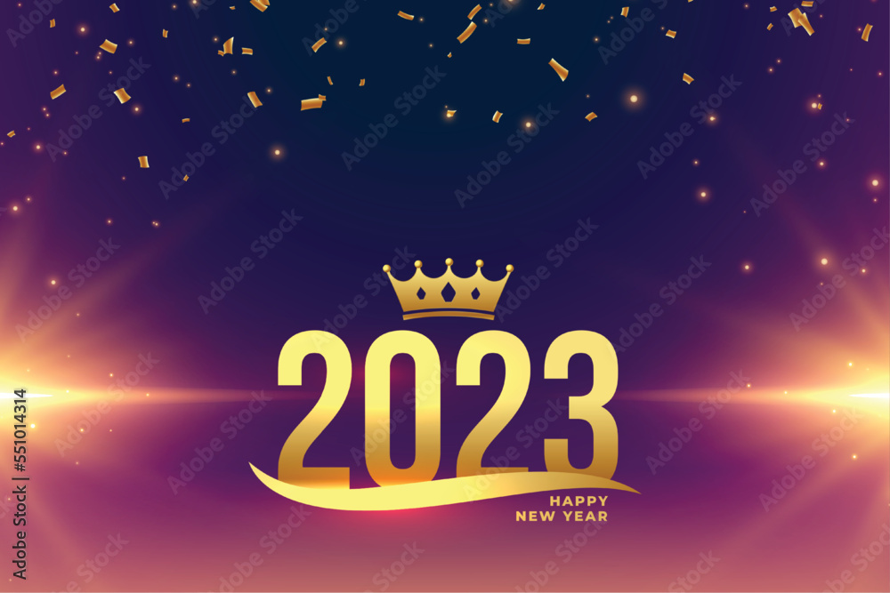 Wall mural luxury new year 2023 banner with crown and light effect