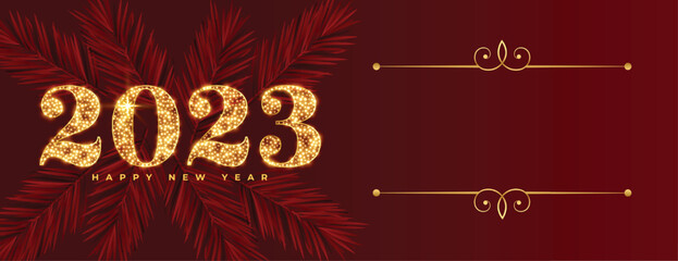 new year festival banner with golden sparkling 2023 text and copy space