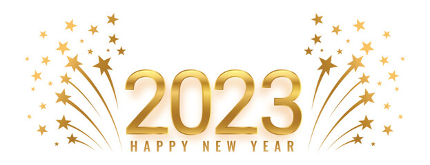 Happy new year 2023 celebration banner with bursting stars