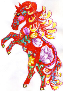 Red horse floral art
