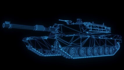 3D rendering illustration Tank blueprint glowing neon hologram futuristic show technology security for premium product business finance 