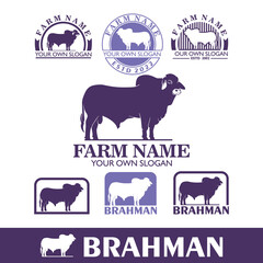 FARM COMPANY LOGO, silhouette of great brahman bull standing vector illustrations - obrazy, fototapety, plakaty