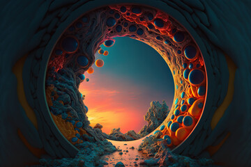 Abstract colorful psychedelic acid trip portal - obrazy, fototapety, plakaty