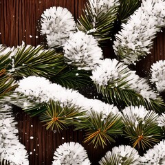 Xmas tree pine branch, snowfall on sky background. vintage color tone and rustic style.png
