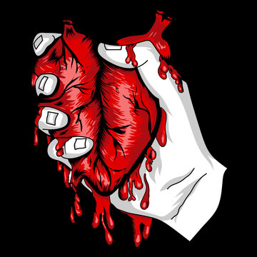 hand holding bloody heart hurt vector