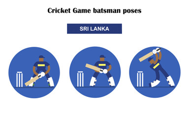Sri Lanka Cricket player different actions poses. batsman different poses. vector illustration.