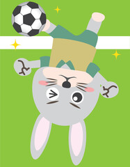 うさぎ　兎　卯年　動物　スポーツ　サッカー　ボール　キック　シュート　ライン上　オンライン