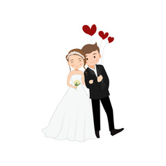 Cute couple just married vector. wedding couple vector isolated on white background.