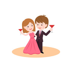Couple Drinking Wine And Smiling To Each Other vector isolated on white background.