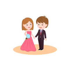 cute wedding couple holding hands vector isolated on white background. Couple Illustration.