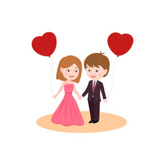 cute wedding couple holding hands vector isolated on white background. Couple Illustration.
