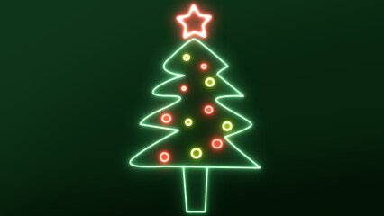 Neon Chrismas with tree icon isolated on black background. Xmas, cozy home, winter, tradition concept. Illustration.