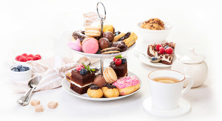 Afternoon tea stand with sweet treats.