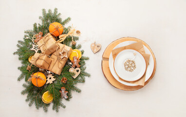 Christmas eco friendly table setting.