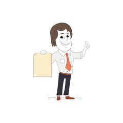 business man with form in hand. Corporate man character isolated on a white background.