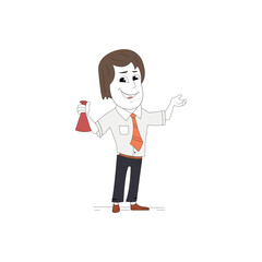 The Corporate man character holding a test tube, holds a chemical experiment. vector isolates on white background.