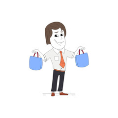 Corporate man character holding bags. Business man character holding bags vector isolated on a white background.