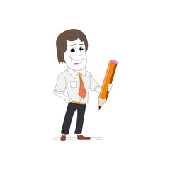 Fototapeta premium Corporate man holding a huge pencil vector isolated on a white background.