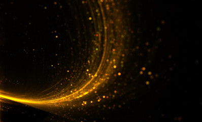 wave of golden particles trail lights background