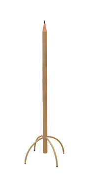 Abstract wooden pencil is standing with four legs. Creative concept idea image