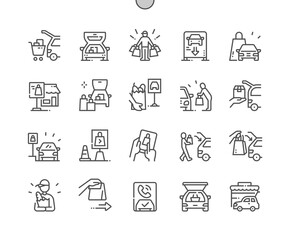 Curbside pickup. Contactless delivery food, parking shopping service. Open trunk. Pixel Perfect Vector Thin Line Icons. Simple Minimal Pictogram © palau83