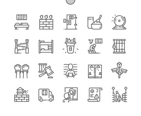 Prison. Isolation cell. Criminal person. Crime and justice. Visitors. Pixel Perfect Vector Thin Line Icons. Simple Minimal Pictogram