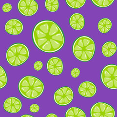 Green lime seamless pattern on purple background