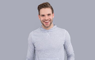Portrait of happy man. Smiling man studio. Young man with unshaven face. Handsome man in casual