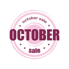 Purple october sale sticker, label, badge and logo. Month sale icon design. Logo template with stars for promotion and promo sales. Vector illustration