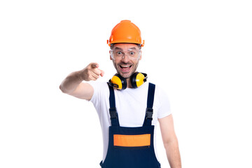 surprised workman man isolated on white background. workman man in studio. workman man