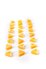 Saffron spiced sugar triangle rows background isolated over white side view