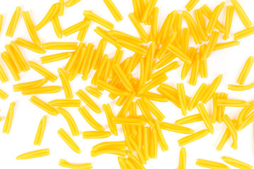 Gluten free corn rice quinoa pasta background over white