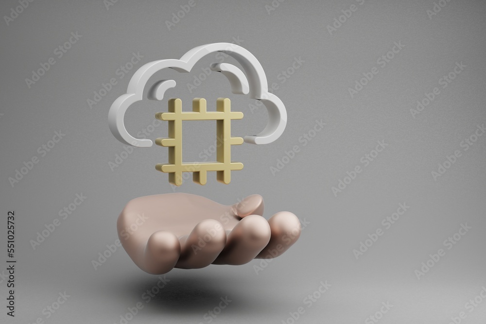 Aufkleber beautiful abstract illustrations golden hand holding cloud server cpu symbol icon on a gray backgrou