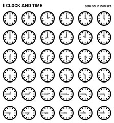 Clock and time icon set. Semi solid icon set.