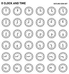 Fototapeta na wymiar Clock and time icon set. Outline icon set.