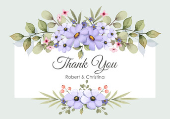 thank you greeting card inscription Robert and Christina flower arrangement of daisies in a watercolor style