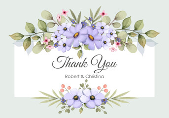 thank you greeting card inscription Robert and Christina flower arrangement of daisies in a watercolor style