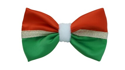 Handmade bow made out of satin fabric with red, green, and white color, suitable for Christmas hair bow.