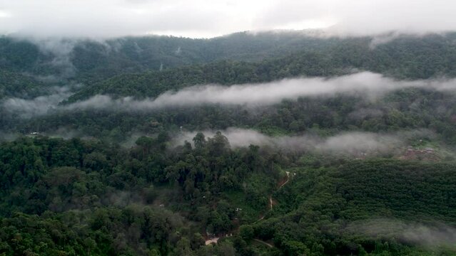 Top view Landscape of Morning Mist with Mountain Layer at north of Thailand. mountain ridge and clouds