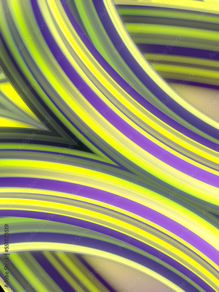Poster Abstract background of twisted geometric shapes with colorful stripes. 3d rendering digital illustration