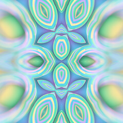 Psychedelic pattern of curved iridescent shapes. Abstract background. 3d rendering digital illustration