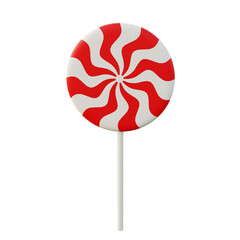 One Swirl Candy Christmas. Red Color. 3D Rendering.