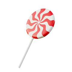 One Swirl Candy Christmas. Red Color. 3D Rendering.