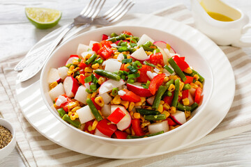 corn, radish, jicama, pepper, green bean salad