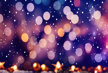 Fototapeta na wymiar Christmas and happy new year card on blurred bokeh. Christmas dark blue background illustration
